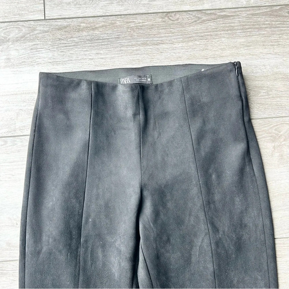 Zara Black Faux Suede Leather  Zip Ankle Pants - Picture 2 of 12